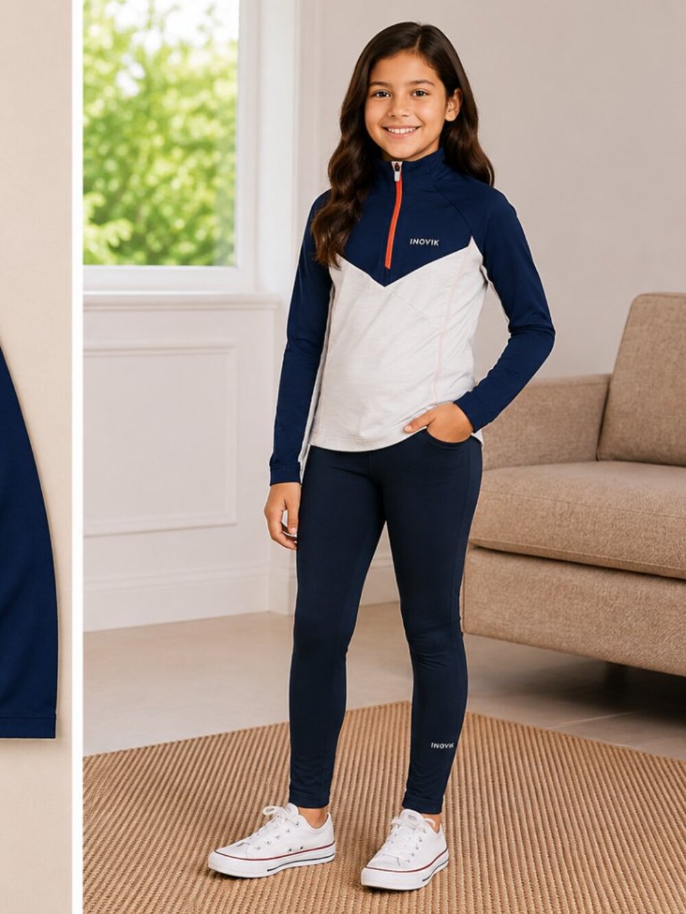Decathlon Inovik Girls Navy & Heather Grey Quarter-Zip Pullover Size 7/8